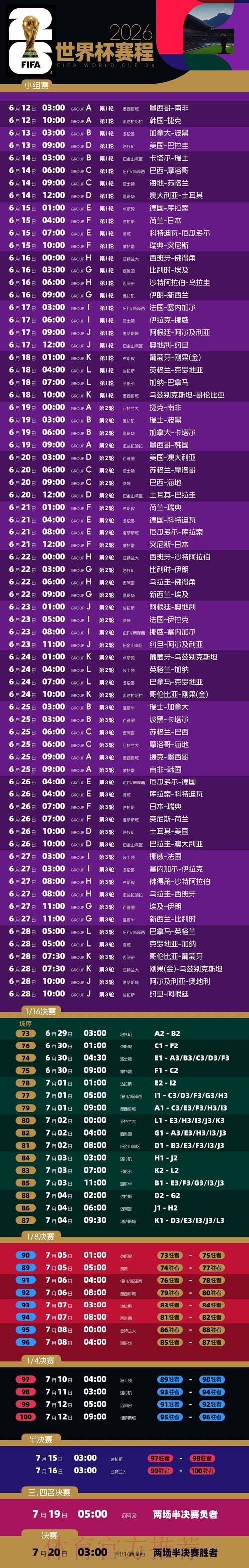 2026世界杯比赛时间高清版完整安排免费观看